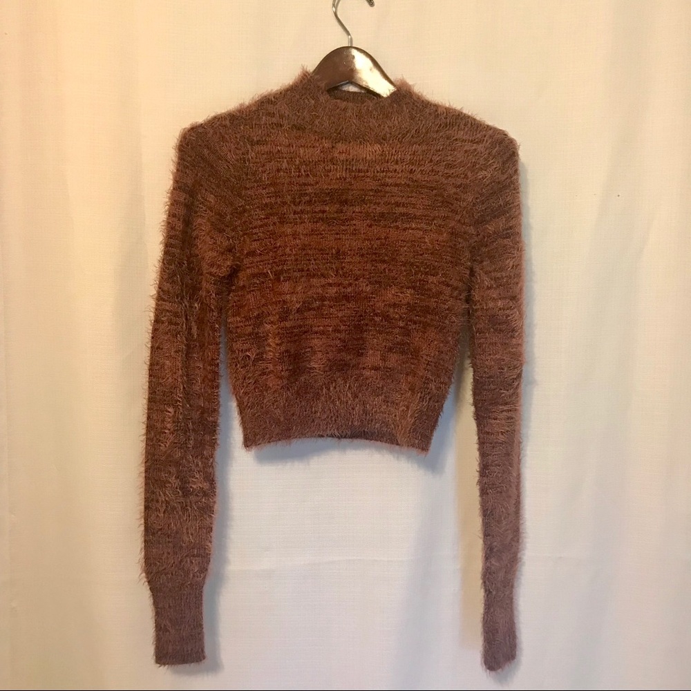EXPRESS Dusty Rose Fuzzy Crop Sweater XS NWT $60